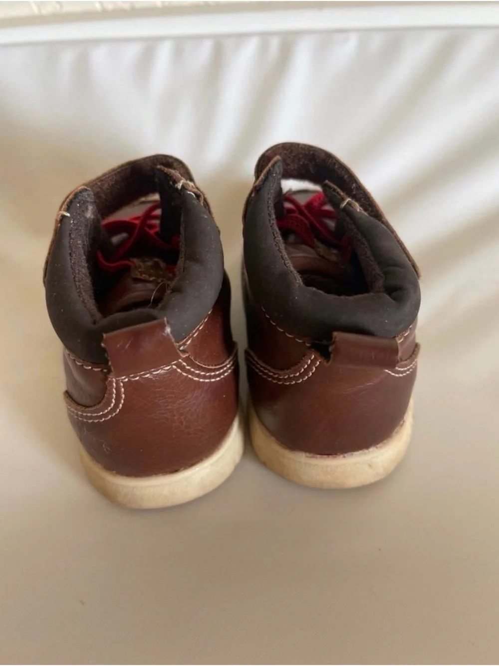 Toddler Brown Faux Leather Boots Size 3 Red Laces